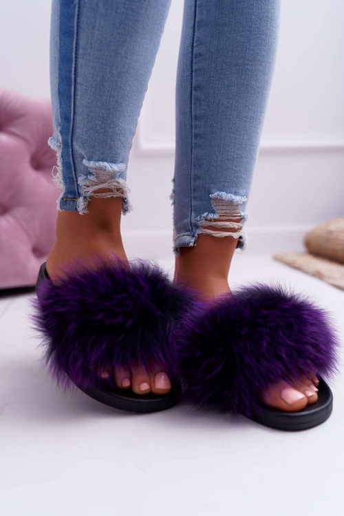 Women's Flip Flops with Natural Fur Purple Naturis
