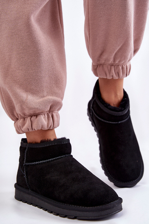 Women's Suede Low Snow Boots Black Shelie