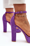 Comfortable suede sandals with high stiletto heels in purple Essence