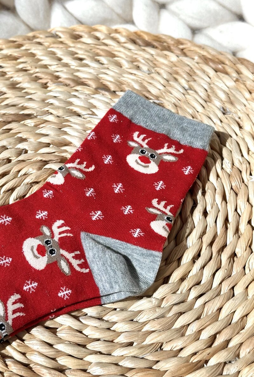 Women's Christmas Socks With Reindeers Red