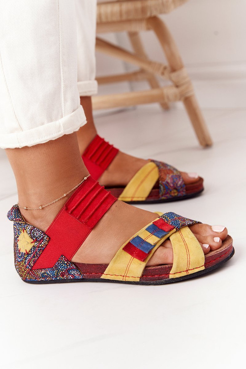 Leather Sandals With Drawstring Maciejka 03375 Red-Yellow