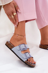 Women's sandals with buckles on cork sole blue Sercele