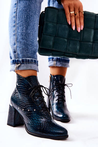 Women's Leather Boots On Heel Green Neliko