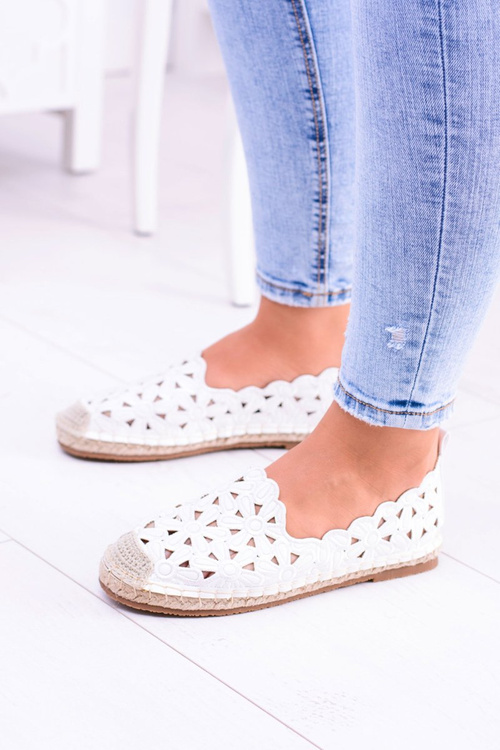 Lu Boo Damskie Baleriny Białe Espadryle w Kwiaty Macarena
