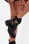 Women's Work Boots Insulated With Gold Chain And Charms Black Vessara