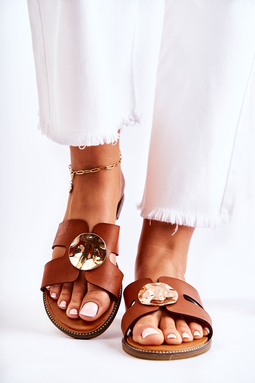 Klapki Damskie Wygodne Ozdoba Brązowe Leila