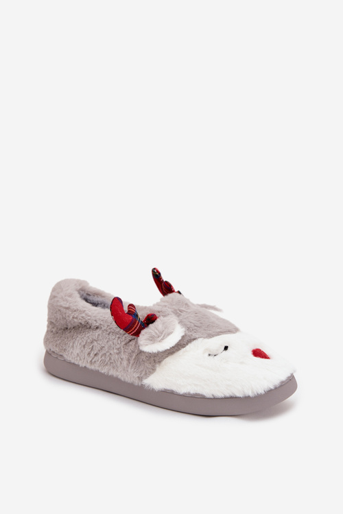 Christmas Women's Slippers With Reindeer Motif Furry Gray Orsella