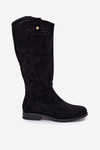 Flat Heeled Boots With Perforated Pattern Black S.Barski HY51-062