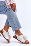 Women's Leather Sandals With Stones White Mersea