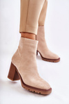 Women's Suede Boots On A Heel With A Zipper Beige Odette