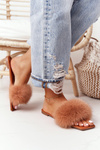 Leather Slippers With Eco Fur Camel Love You So
