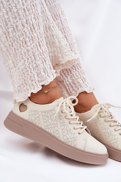 Women's Leather Sneakers On Platform Vinceza 88018 Beige