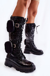 Insulated High Boots With Purses And Animal Pattern Black Military