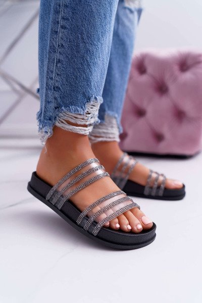 Women's Zirconia Flip Flops Black Larena