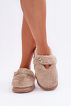 Furry Slippers With A Small Brooch Dark Beige Primaria