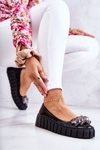 Leather Ballerinas On A Platform With A Ornament Black Ladette 