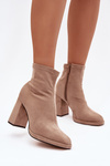 Women's ankle boots from eco suede with heel beige Karvella