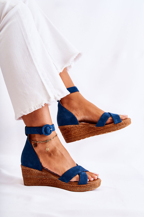 Suede Wedge Sandals Maciejka 04565-06 Navy blue