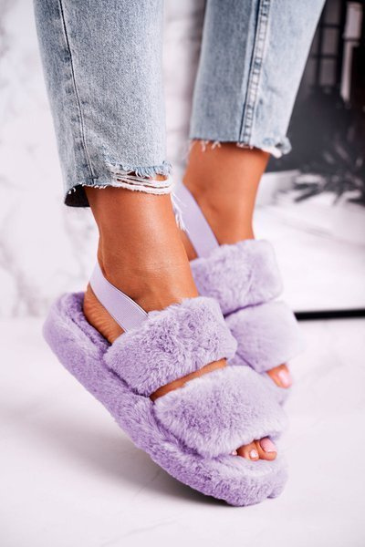Women's Furry Slippers on the Platform Purple Cotton Candy