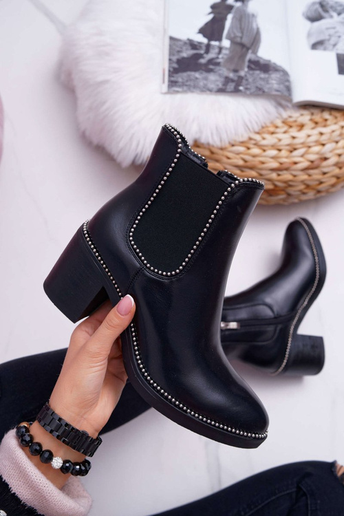 Women's Heeled Boots With Rhinestones Black Rhythmic