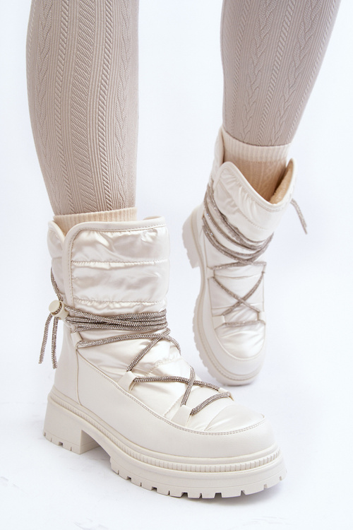 Women's White Snow Boots with Decorative Lacing Rilana