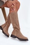 Women's insulated flat-heeled eco suede boots Dark beige Delyssa