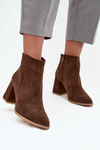 Ankle boots made of natural suede with block heel insulated brown Zazoo 3128