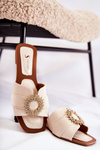 Comfortable Women's Slippers With Decoration Light beige Ginera