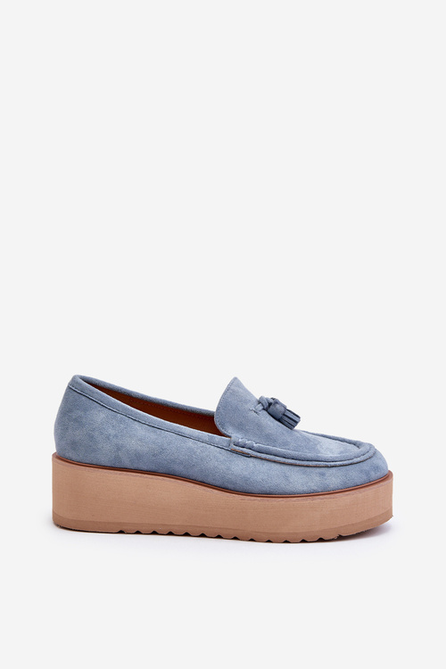 Women's Platform Moccasins with Fringes Blue Mialani