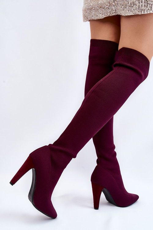Sock Heeled Boots Burgundy Renoli