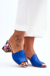 Women's Leather Mules on Heel Lewski Shoes 3209/K Blue