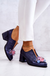 Leather metallic shoes With Decoration Navy Delaver