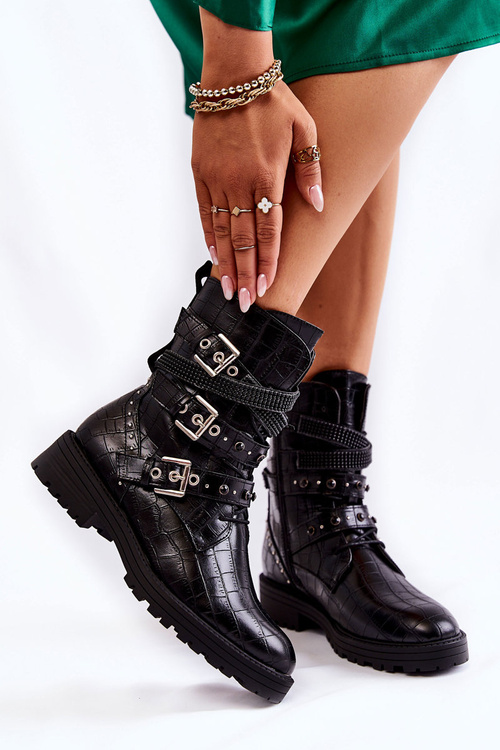 Women's Warm Boots With Strips Snake Black Lamberta