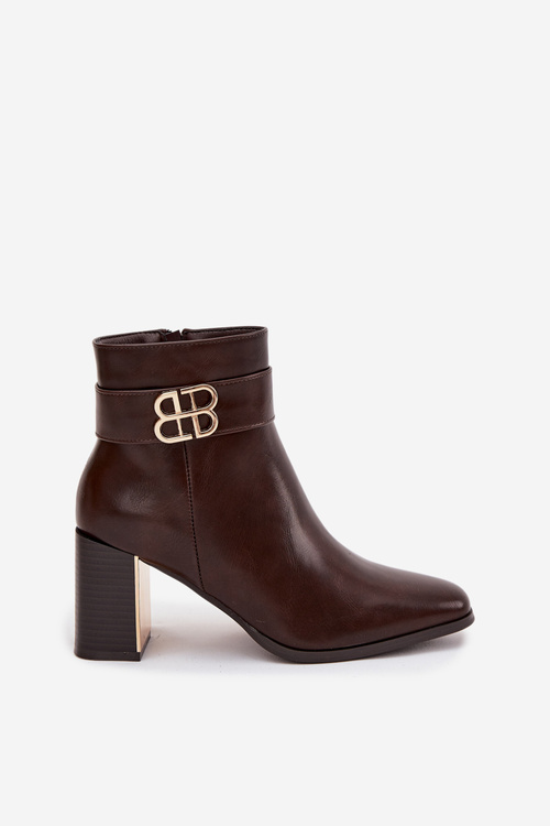 Women's Ankle Boots On Heel With Strap And Gold Detail Chocolate Galinne