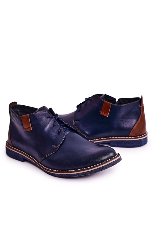 Navy Blue Men's Leather Warm Half Boots Ferens