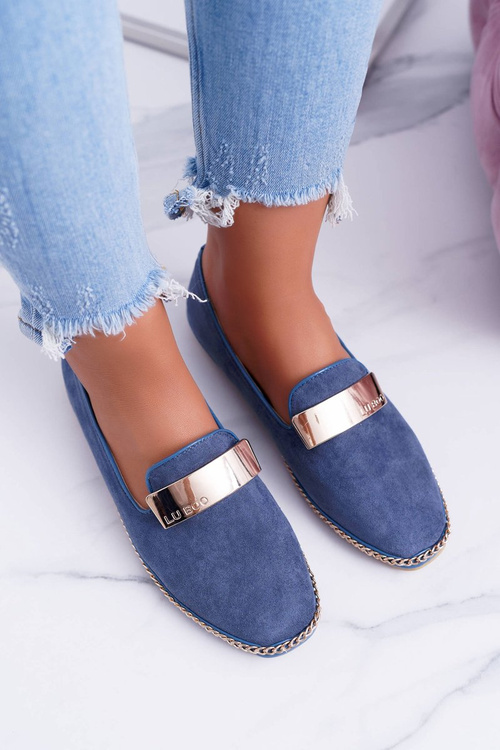 Women's Mokassins Lu Boo Navy Blue Chain Suede Panama