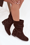 Leather Suede Women's Boots with Ruching Insulation Maciejka K7211-02 Chocolate