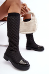 Flat Heel Over The Knee Quilted Boots Black Amalfri 