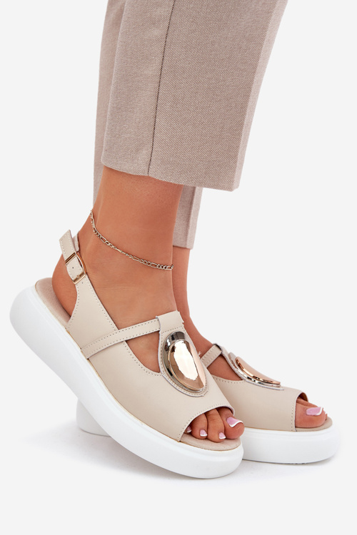 Leather Elegant Sandals Women's S.Barski GR51-603 Beige