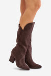 Knee High Heeled Boots Made Of Eco Suede Brown Clorira