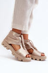 Zazoo 999 Leather Women's Sandals with Golden Zip
