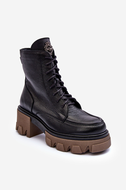 Women's Leather Lined Fur-Trimmed Trapper Boots Black Rehin