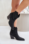 Embellished Cowboy Ankle Boots With Pointed Toes Black S.Barski HY42-121