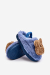 Kapcie Futrzane Dziecięce Z Misiem Niebieskie MP8626