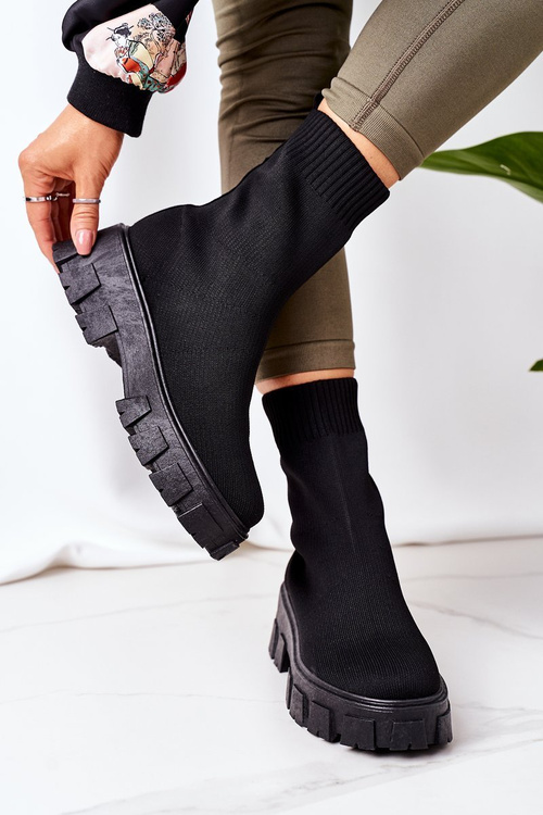 Elastic Fabric Boots On The Platform Black Inspiration