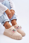 Buty Sportowe Półbuty Modne Wsuwane Ozdoba Beżowe Desire NB615