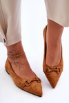 Decorated Suede Ballet Flats Brown Noldaia