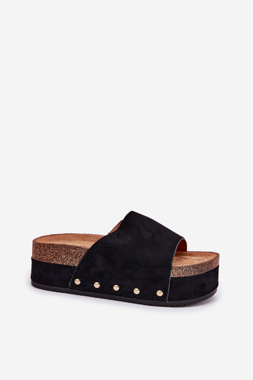 Women's Slippers On Massive Platform Eco Suede Black Vinnibe