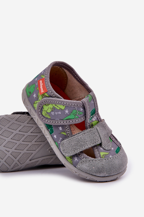 Slippers Milami Children's With Velcro In Dinosaurs Gray-Green Reathiana