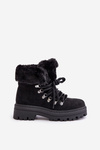 Lace Up Women's Boots With Fur Black Vaminia